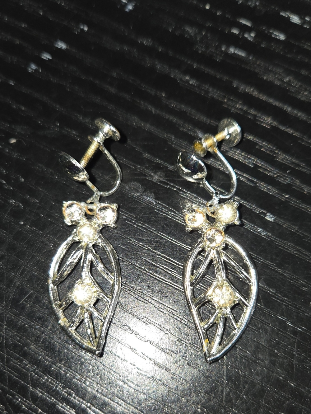 Silver-Tone Crystal Leaf Clip-On Earrings